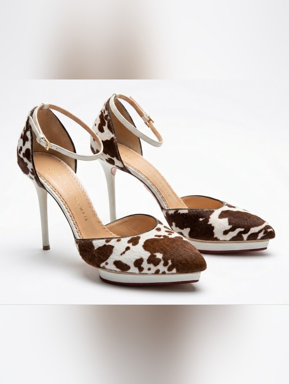 Charlotte Olympia Cowhide Haircalf Pointed Toe Slingback Heels